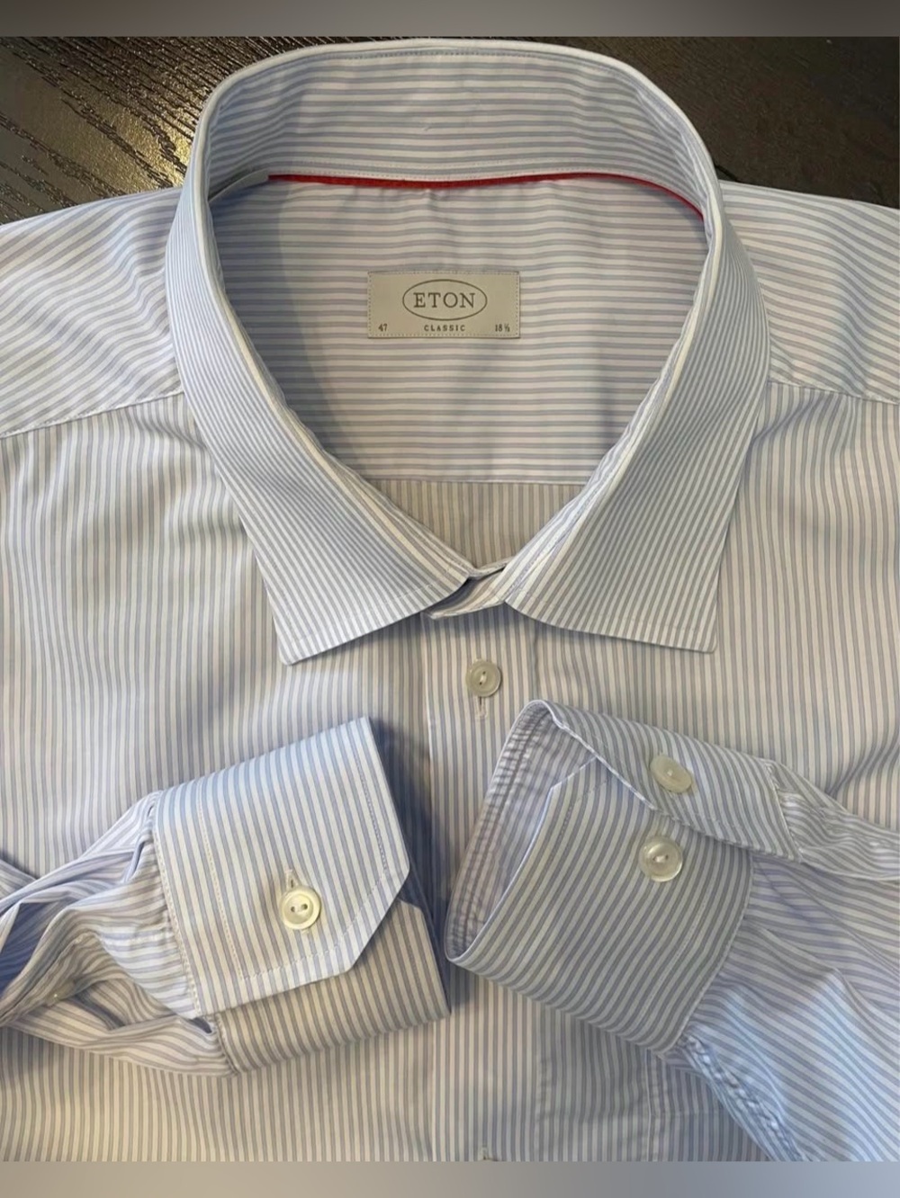 ETON - All cotton striped dress shirt - Size 47 (18.5” neck)*altered sleeves *